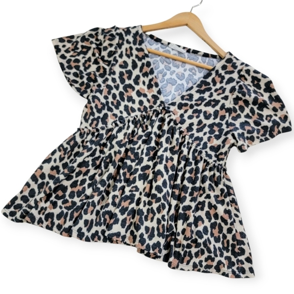 Ee:Some Leopard Print V-Neck Women's Top Size Small Empire Waist Gathered Ruffle - Picture 12 of 12